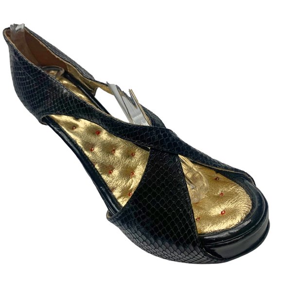 SHAWN and SHANE Black Reptile Embossed Leather Hidden Platform Stiletto‎ - Picture 6 of 9